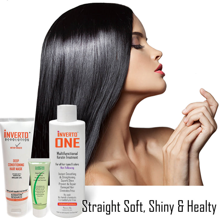 INVERTO ONE Large Set Formaldehyde-Free at home Brazilian Keratin Hair Treatment Professional Results Straighten and Smooths hair