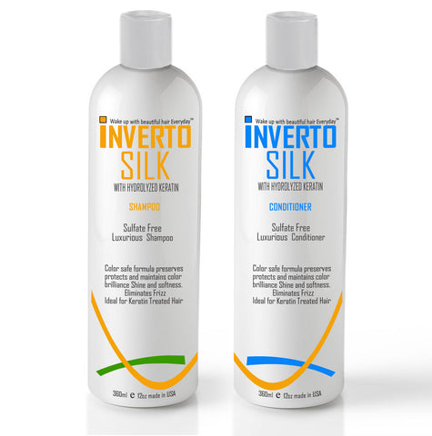 INVERTO SILK with Argan oil Luxurious Sulfate Free Shampoo and Conditioner Two Bottles Value Set 2 x 360ml Protect Hair Color Eliminate Frizz