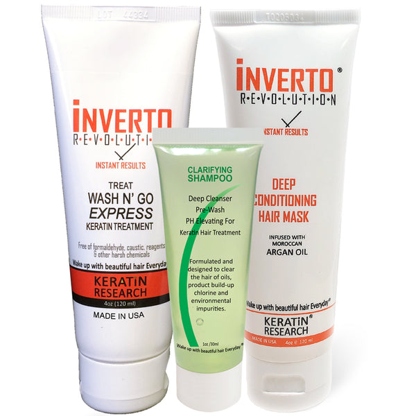 Treat Wash N Go Inverto Instant results Keratin Treatment 120ml Includes Hair Mask and Clarifying shampoo Formaldehyde-free